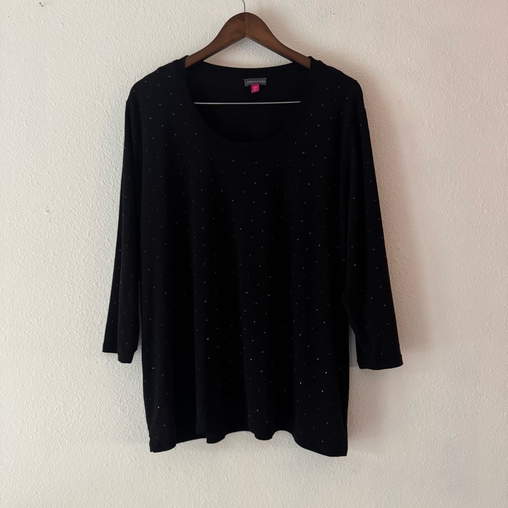 Elegant Vince Camuto Black Sequin Sparkle Top Three Quarter Sleeve 2X Cocktail - Picture 8 of 9